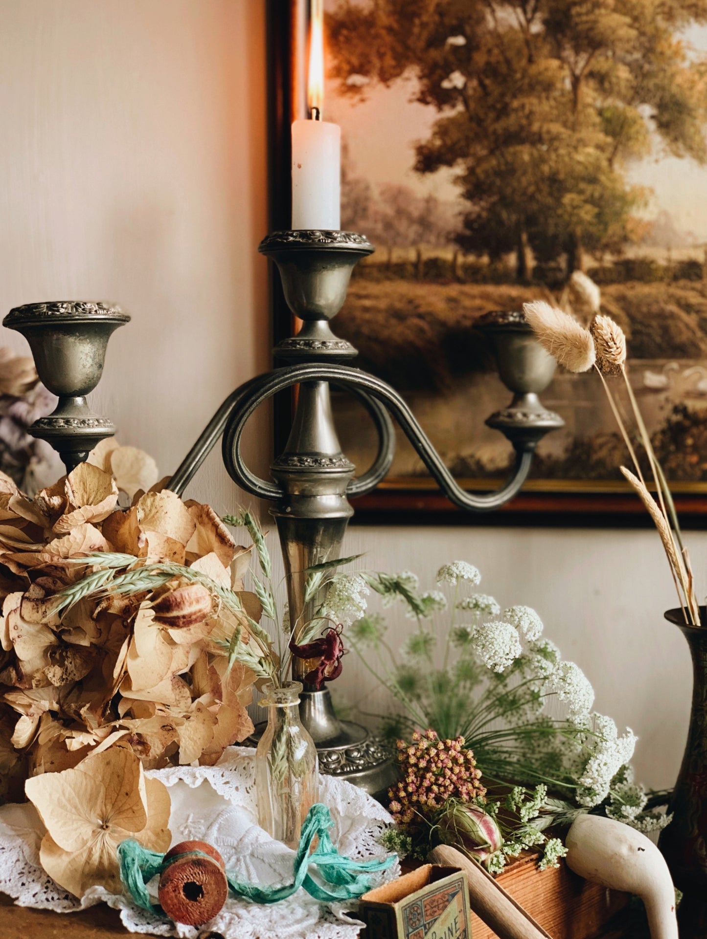 Antique Silver (plated) Decorative Candle Holder Stand (UK SHIPPING ONLY)