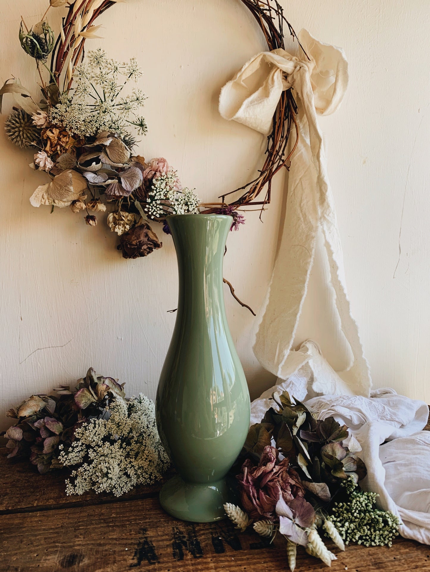 Green Ceramic Vase (two available & sold separately)