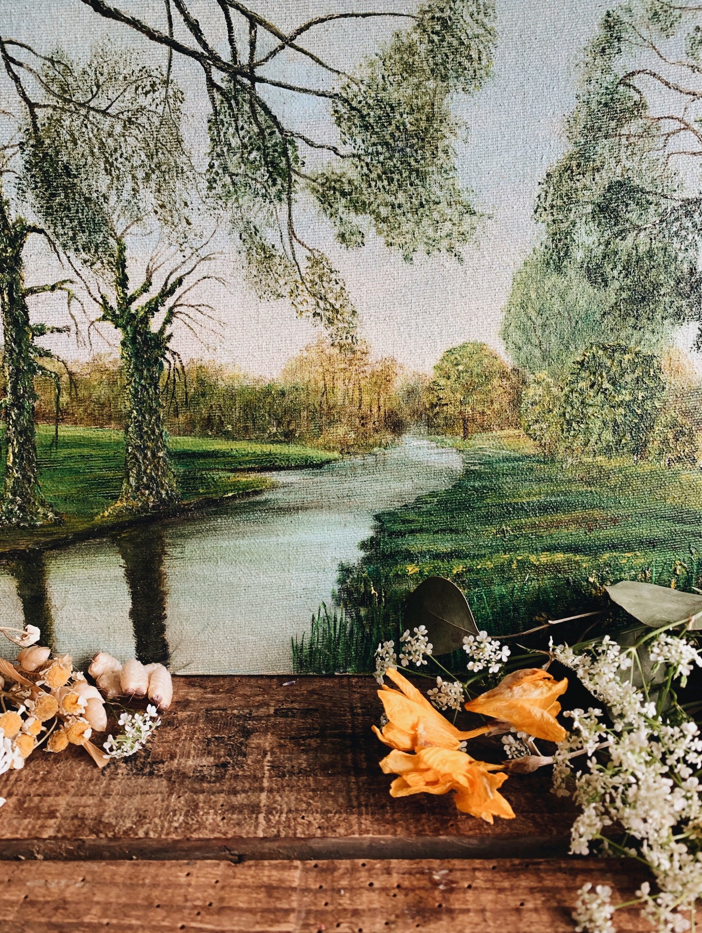 Rustic 1980’s Landscape Painting on Board