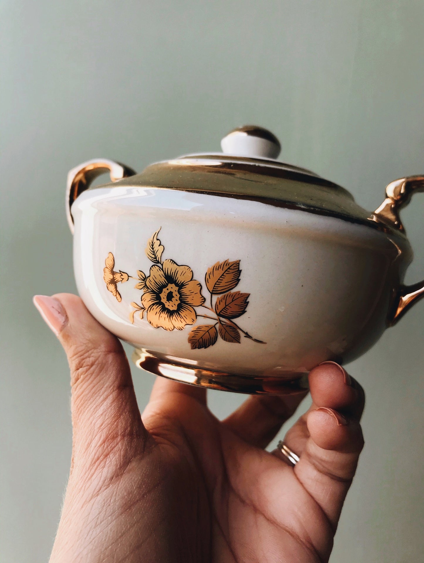 Antique Gold Rose Gilt Sugar Pot - Stone & Sage