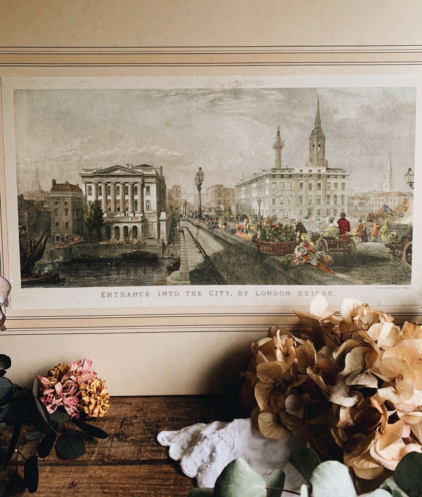 Extra Large Antique Print ~ “entrance into the city by London Bridge” (UK shipping only)