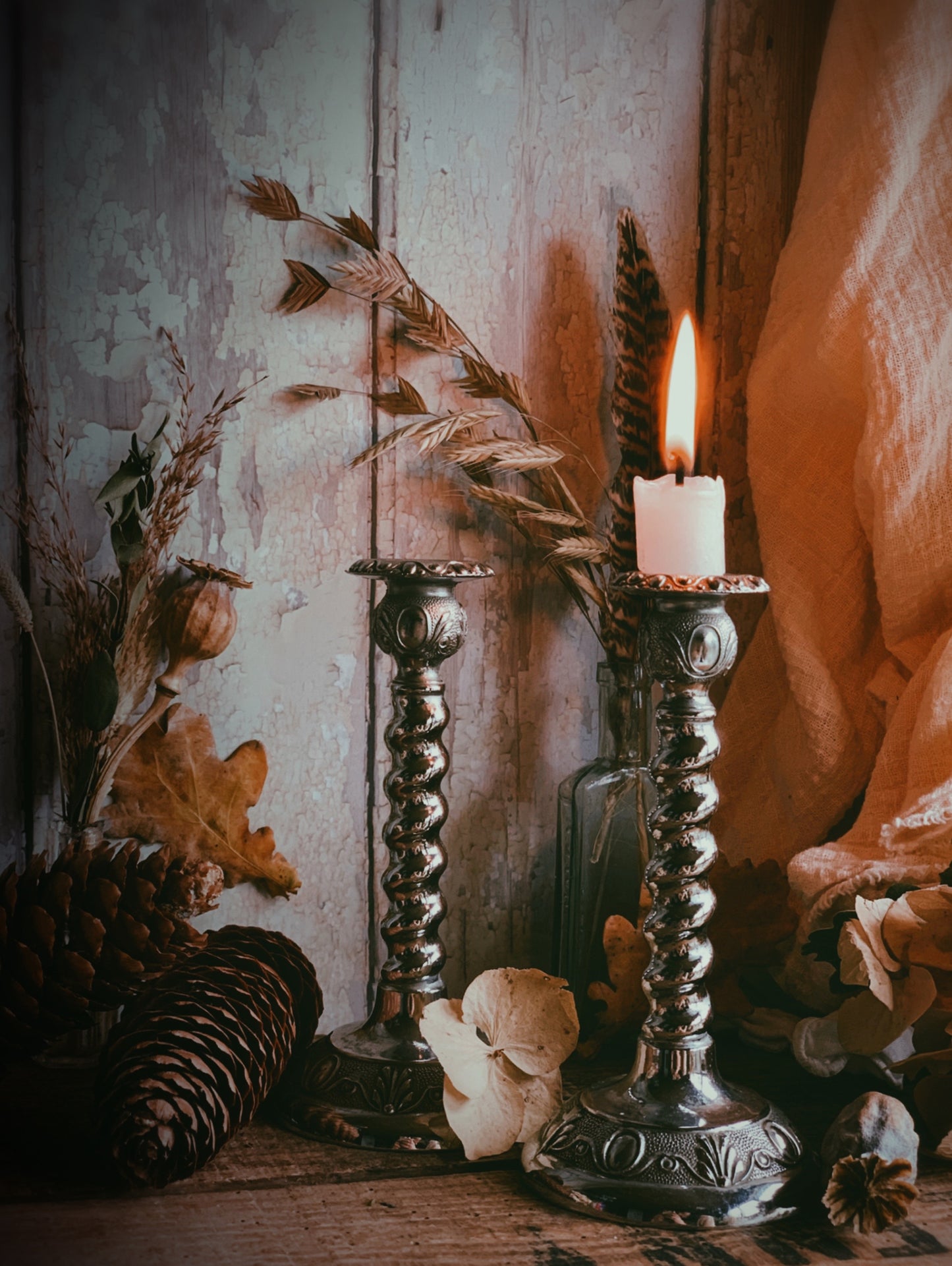 Vintage Silver Vine Candle Sticks