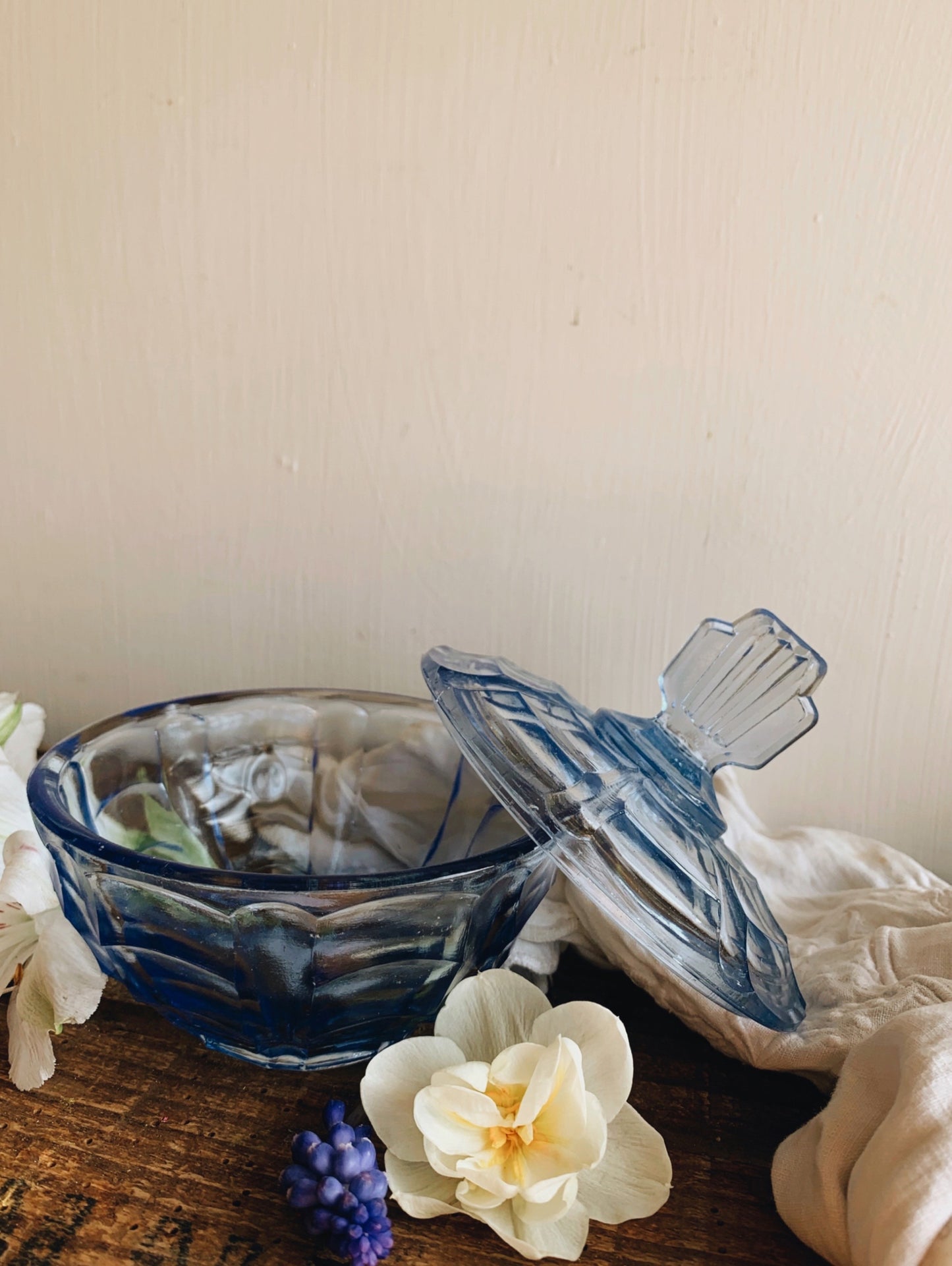 Vintage Blue Art Deco Glass Pot