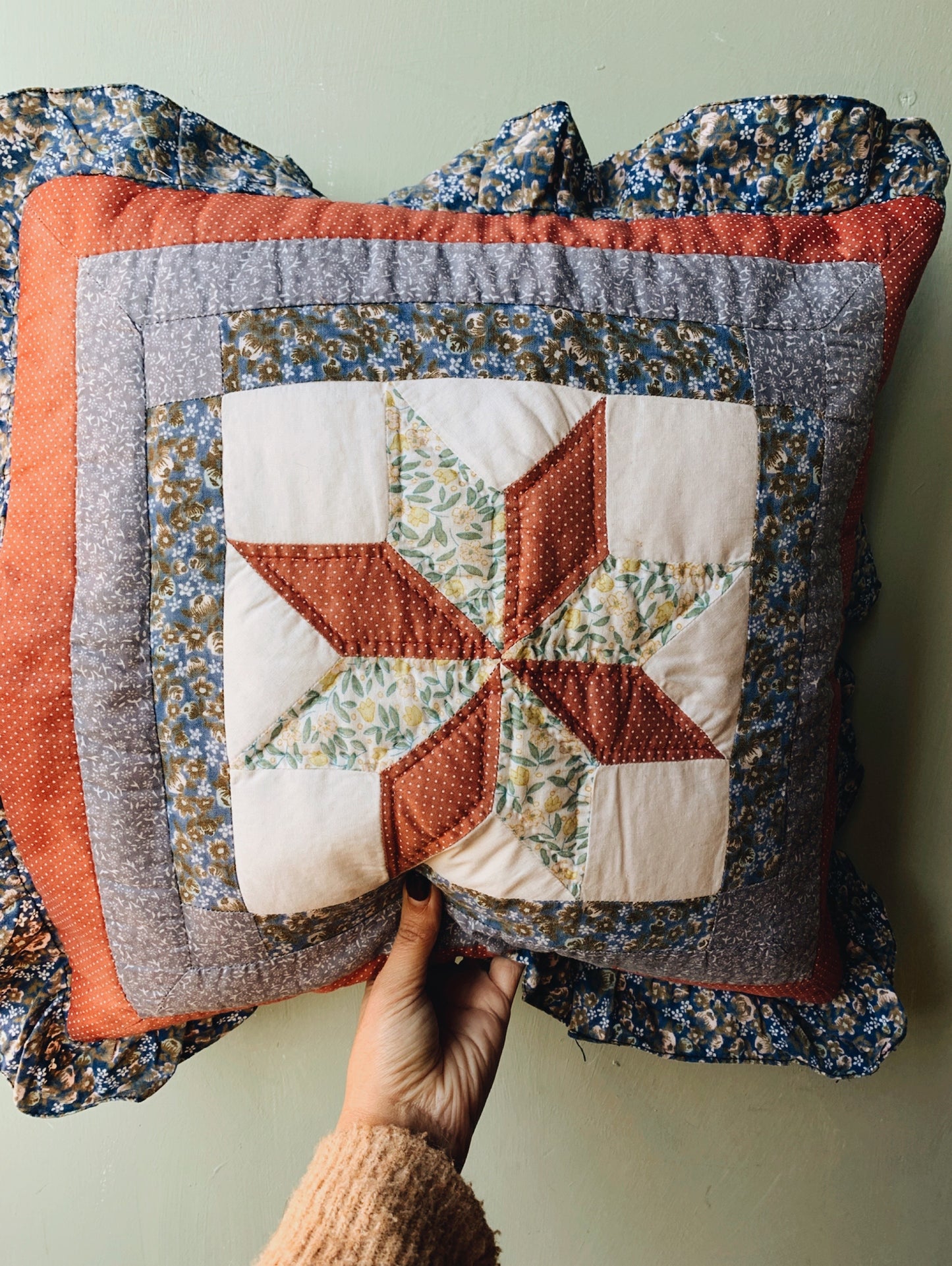 Handmade Patchwork Folksy Festive Pillow (UK SHIPPING ONLY)