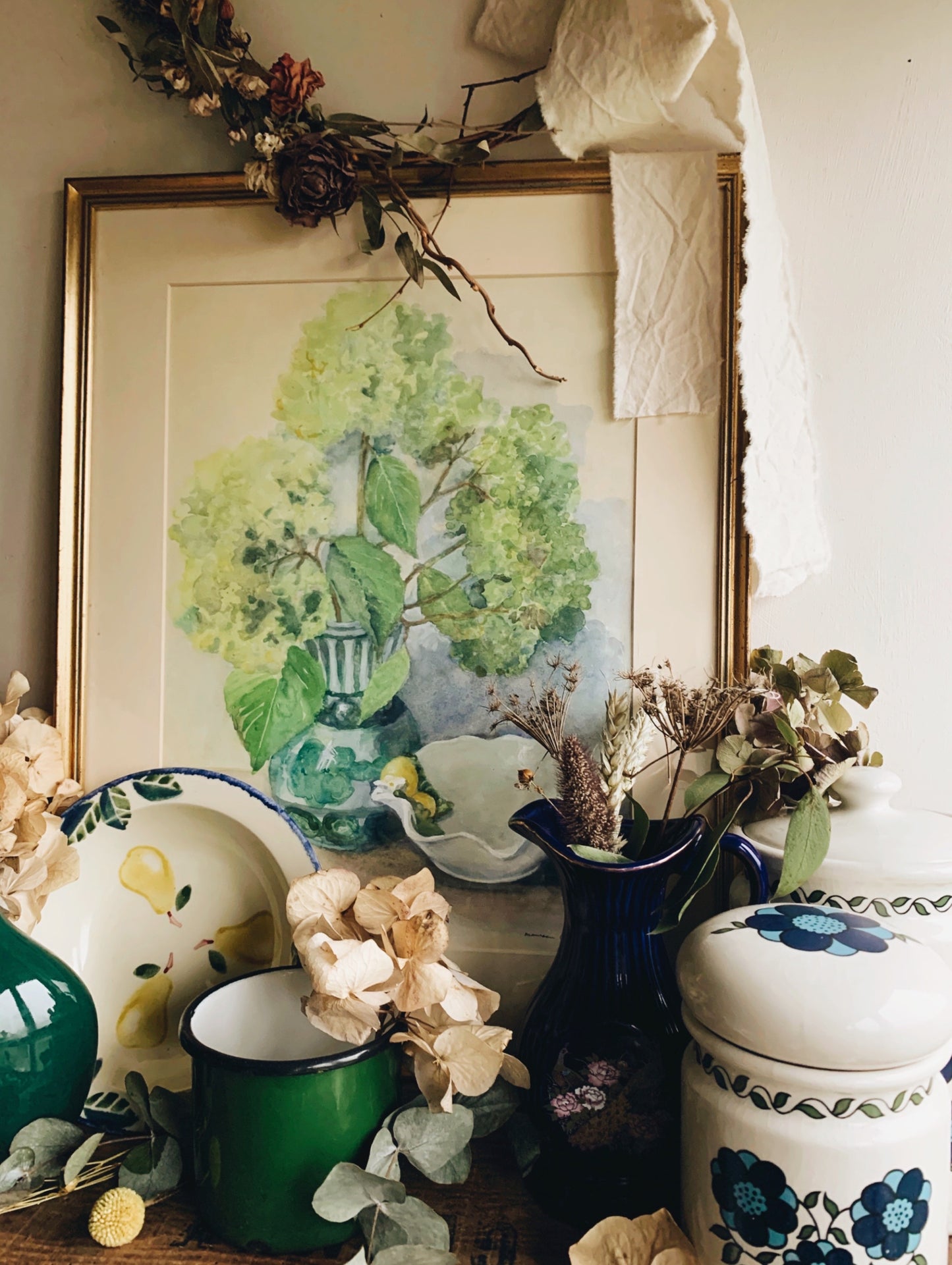 Fine Art Painting Framed and Signed ~ Billowing Blooms in vase and Shell Dish (UK shipping ONLY)