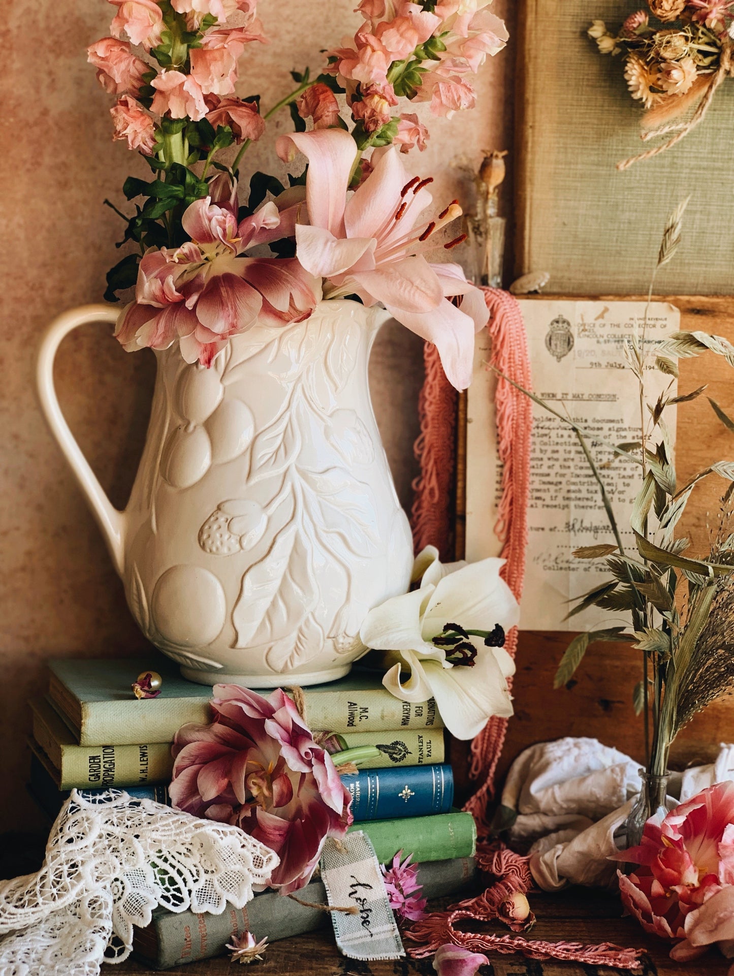 Large White Fruits Bloom Jug