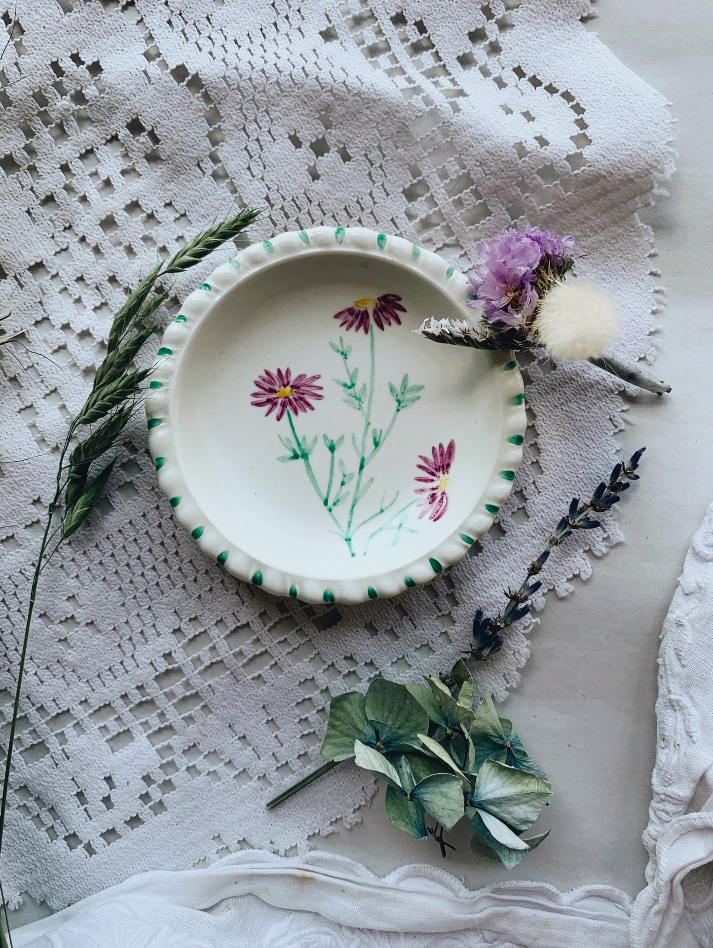Rustic Hand~painted Floral Trinket Dish