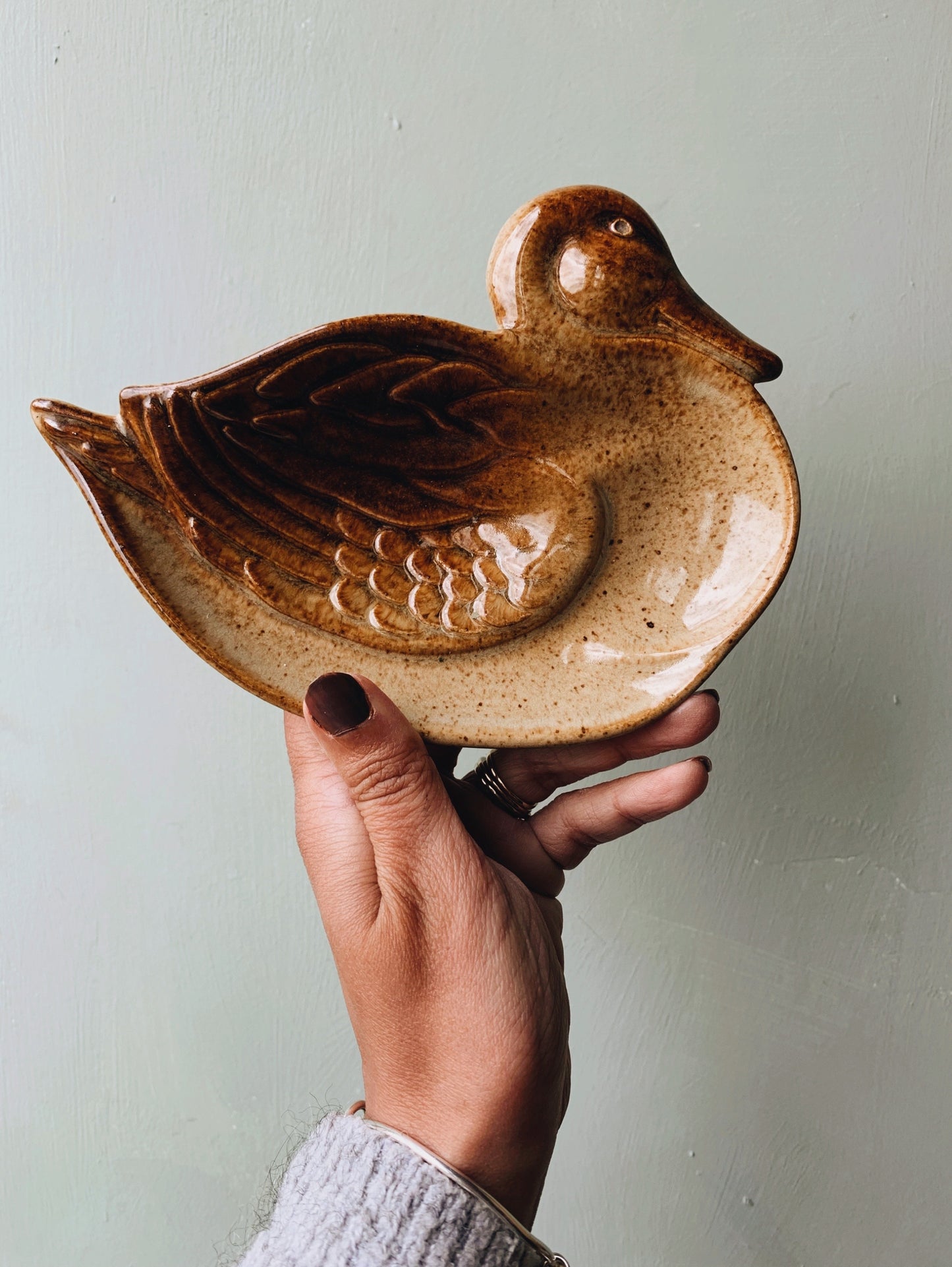 Rustic Speckle Ceramic Duck Dish