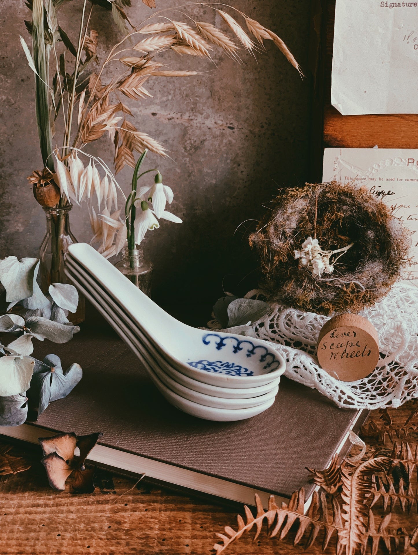 Four Vintage Chinese Ceramic Spoons