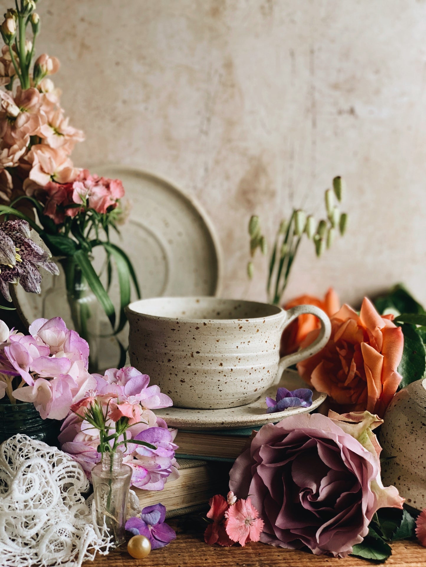 Rustic Hand~thrown Speckle Cup & Saucer (two sets available)
