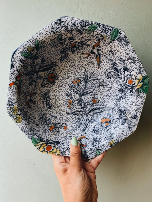 Vintage Collectable British Anchor Large Bowl (hand~engraved) Florals & Birds