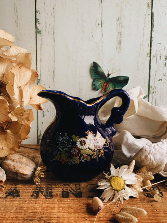 Vintage Cobalt Blue Floral Jug