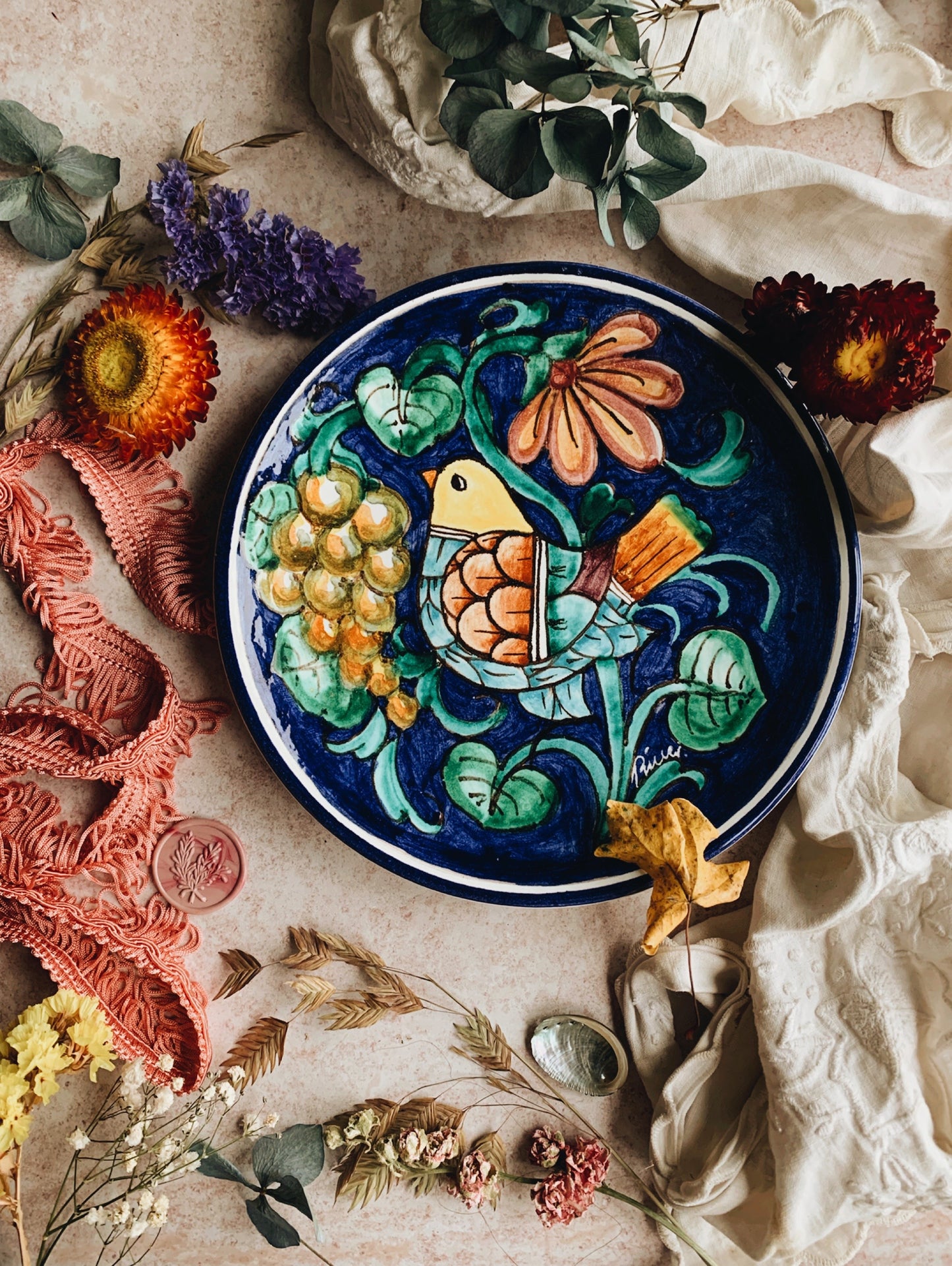 Vintage Hand~painted European (Italian) Bird Plate (two available sold separately)