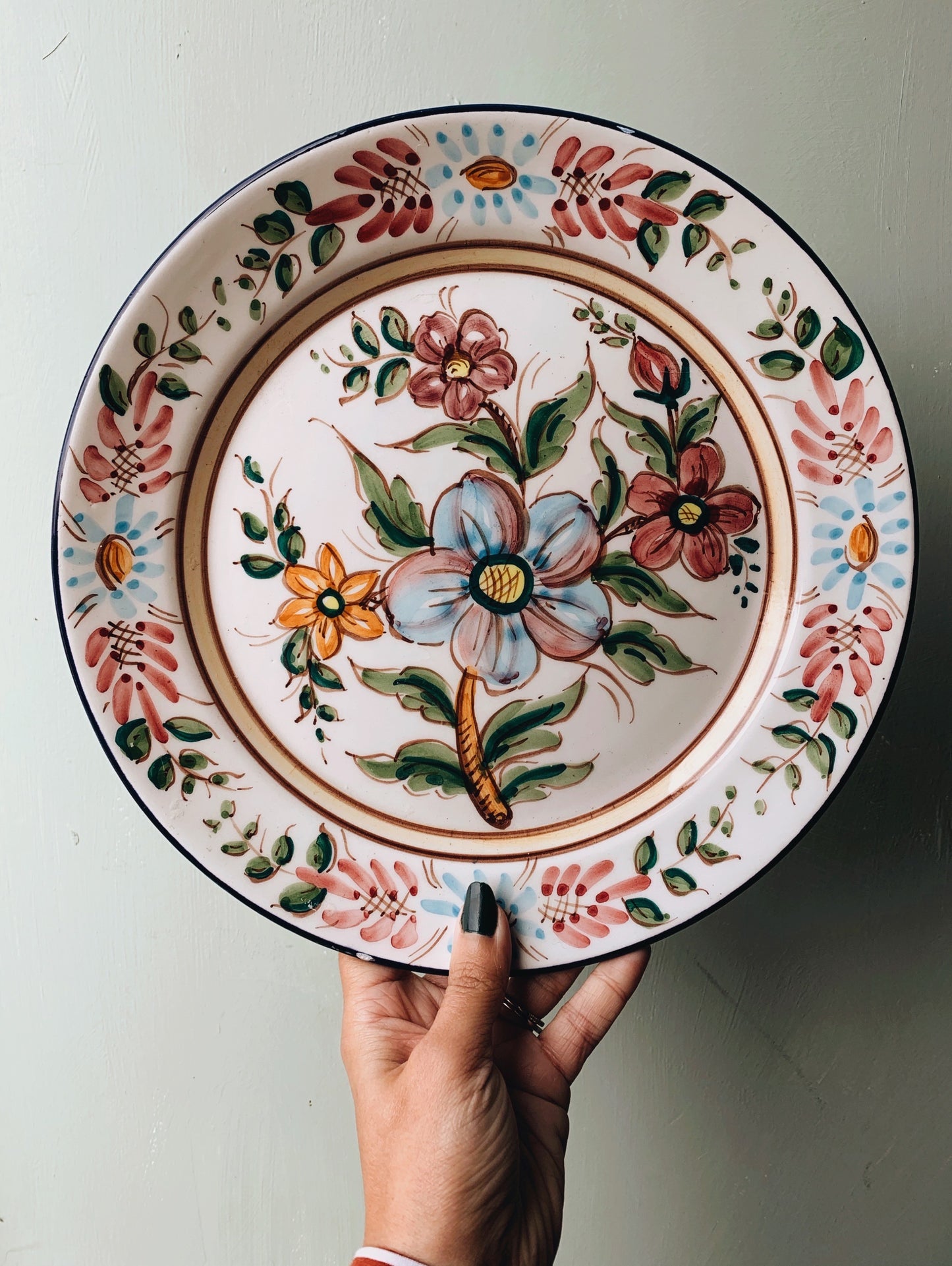 Rustic Hand~painted European Floral Wall Plate