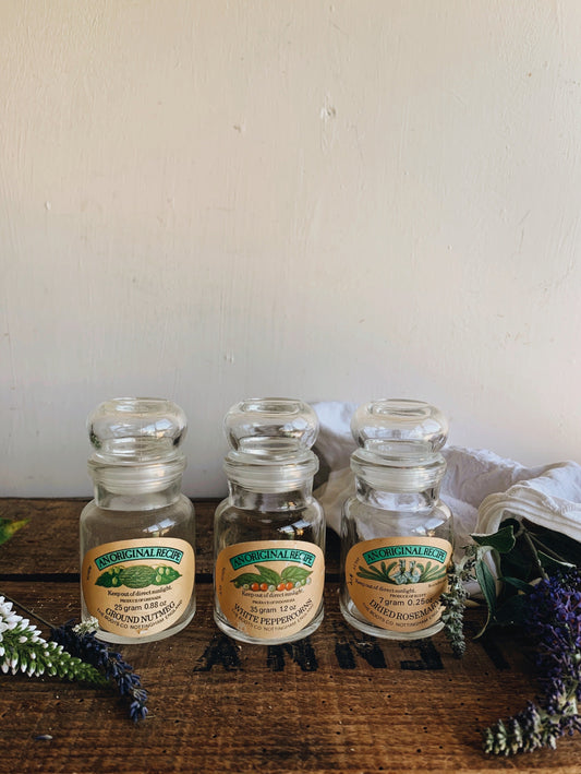A Set of Three Herbs & Spices Glass Jars