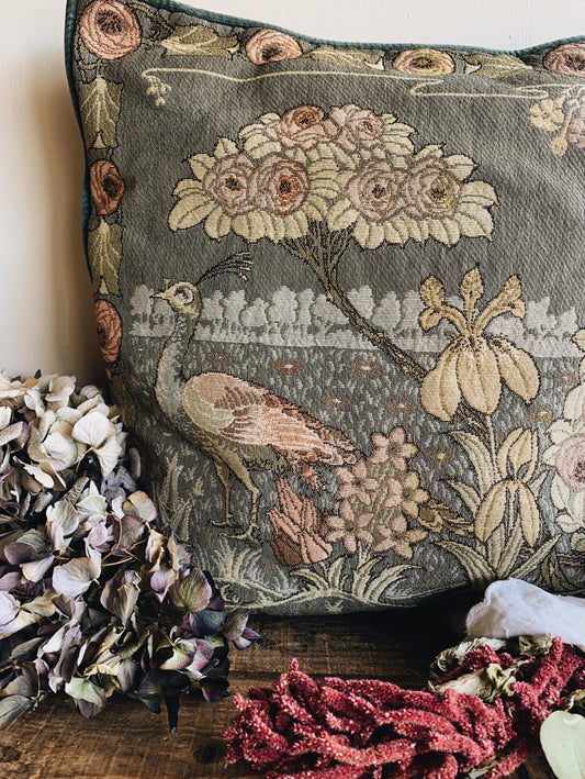 Large Vintage Tapestry Style Peacock Cushion