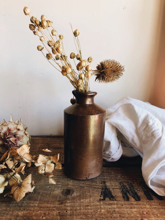 Antique Brown Stamped Stone Pot