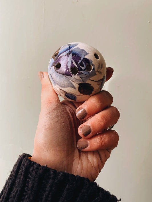 Vintage Blue Rose Ceramic Pomander