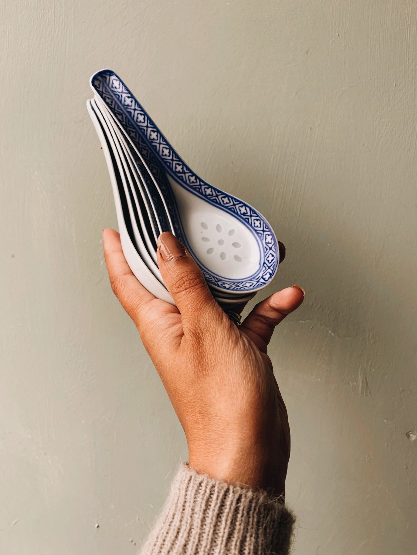 Six Vintage Ceramic Oriental Spoons