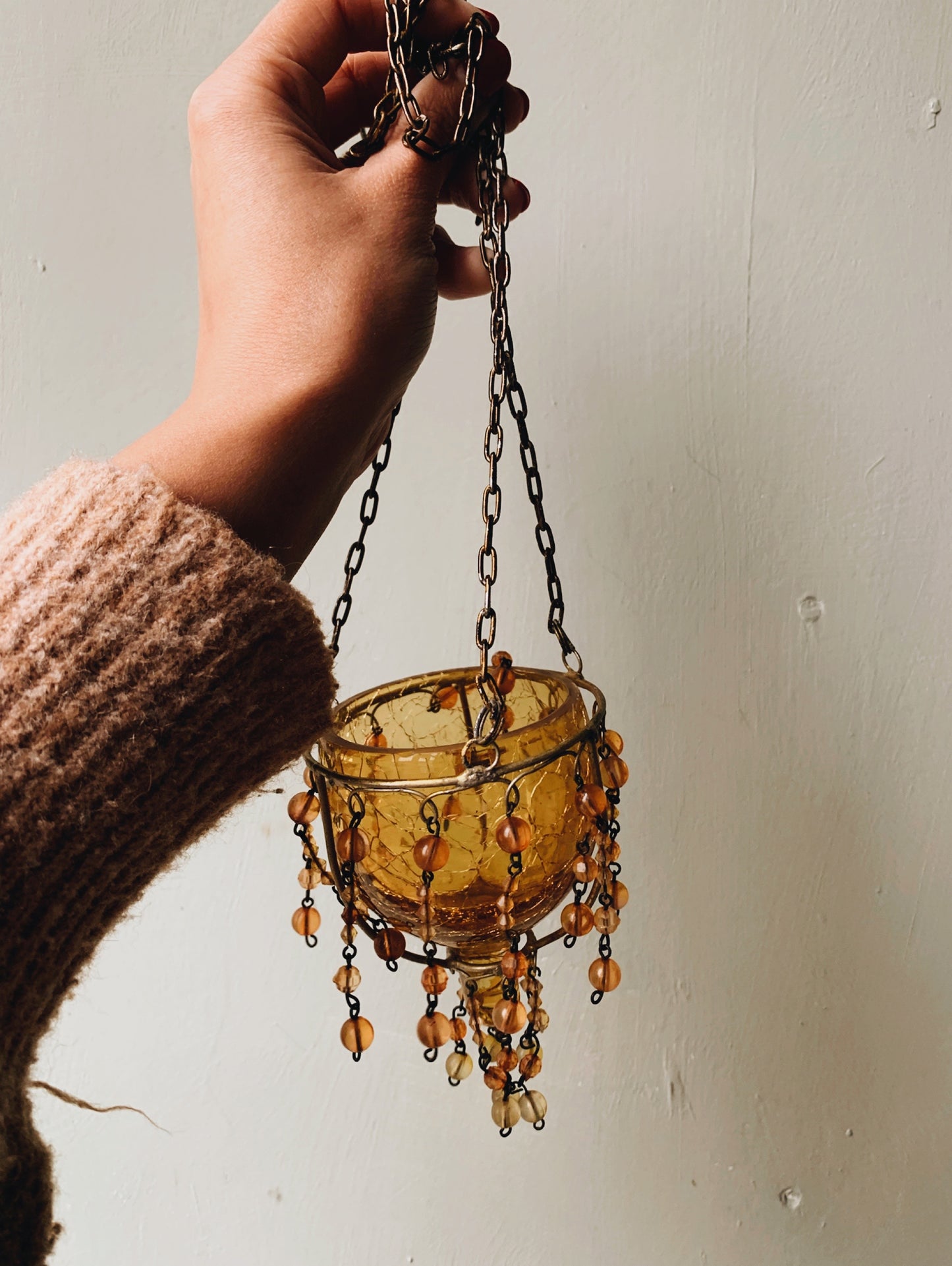 Vintage Amber Glass Hanging Holder