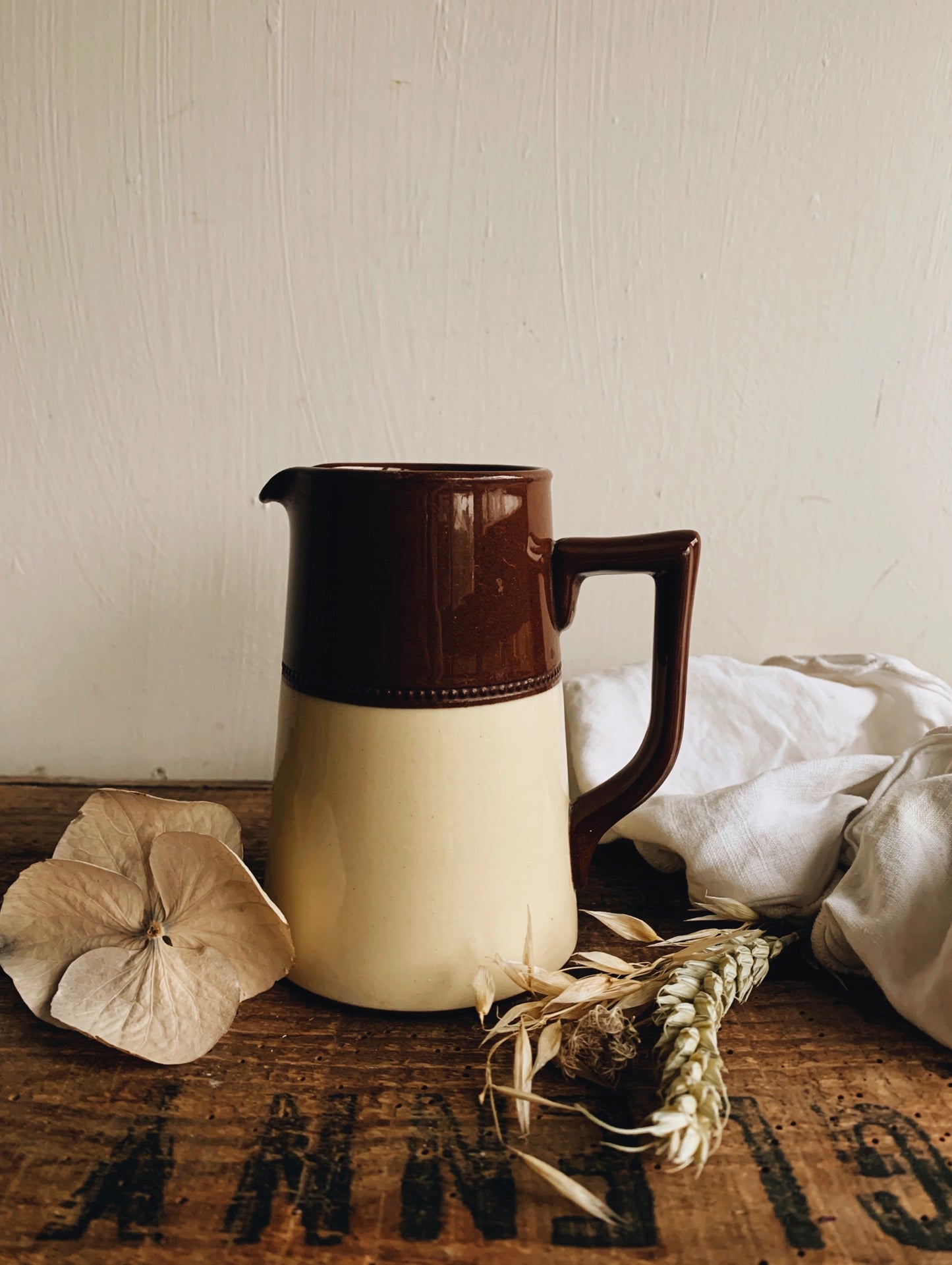 Vintage 1940’s Gibson Two Tone Brown & Cream Jug with Detailing