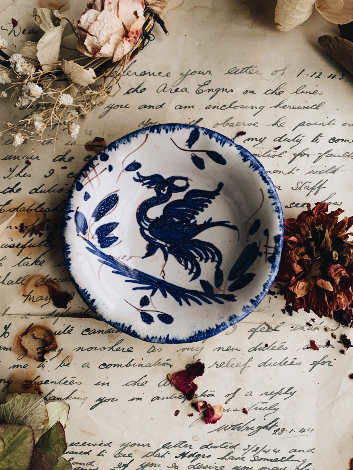 Vintage Hand~painted Blue Oriental Dish