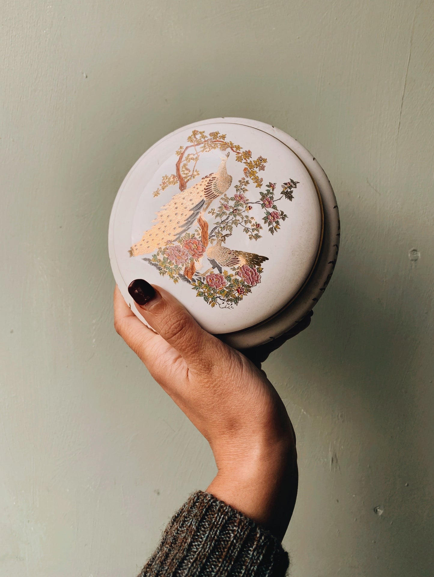 Vintage Greek Peacock Gilt Pot