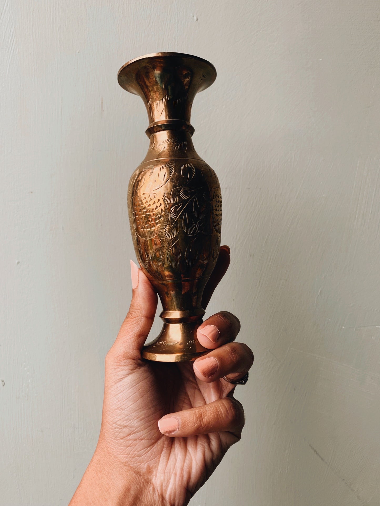 Vintage Brass Decorative Etched Vase