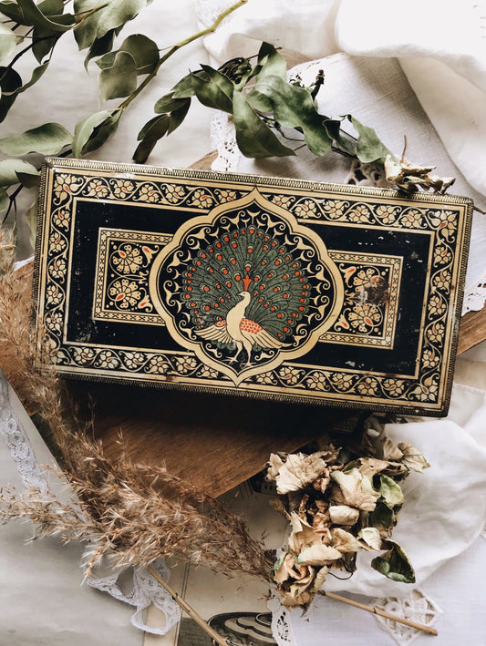 Vintage Peacock Decorative Tin - Stone & Sage 