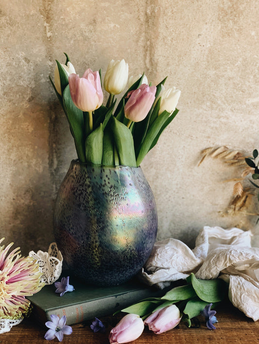 Vintage Purple Iridescent Speckle Glass Vase (UK shipping only)