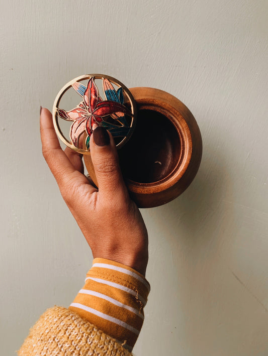 Vintage Wooden Floral Pot