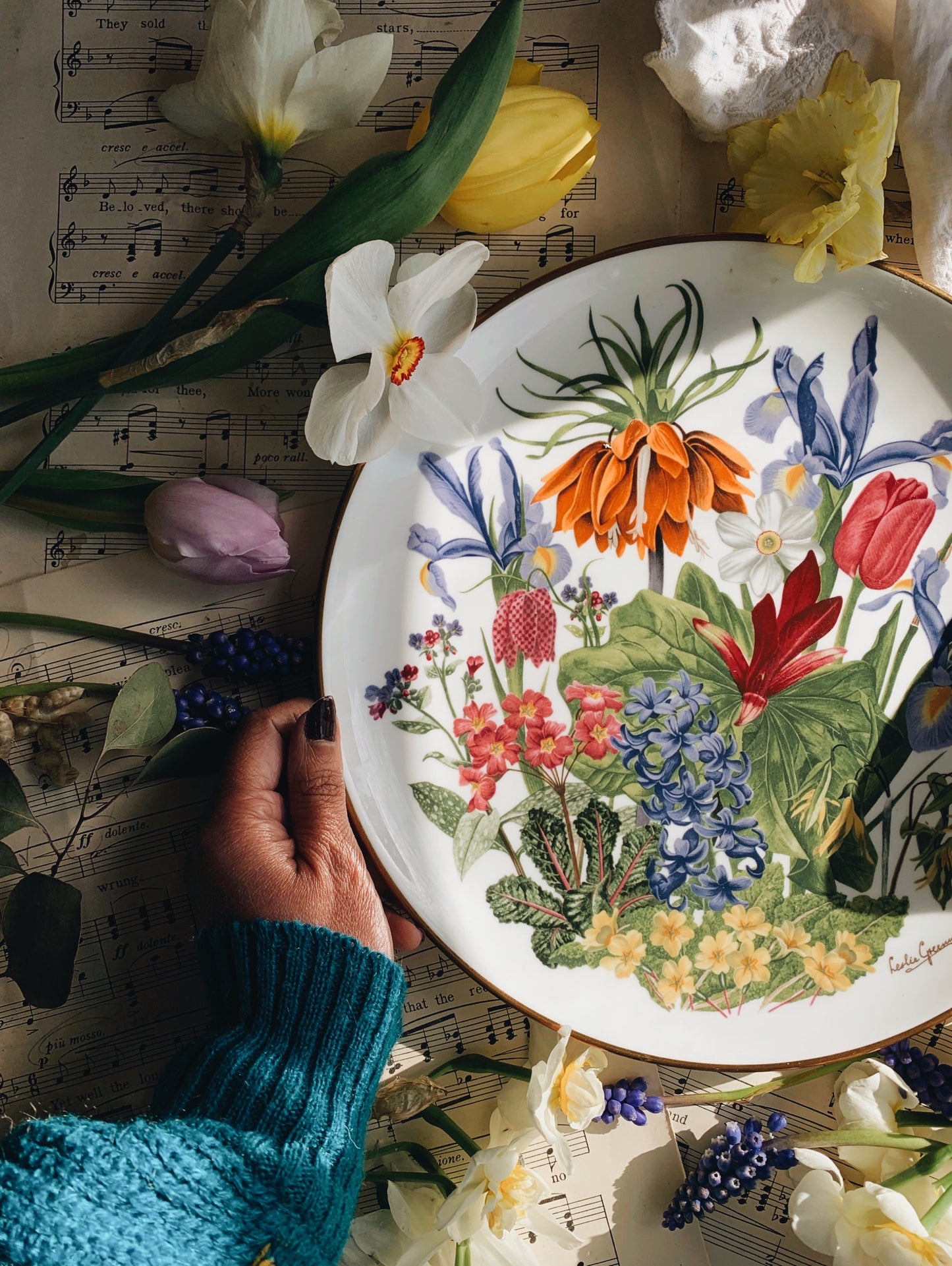 Vintage 1970’s Franklin Porcelain Royal Horticultural April Floral Plate (UK shipping only)