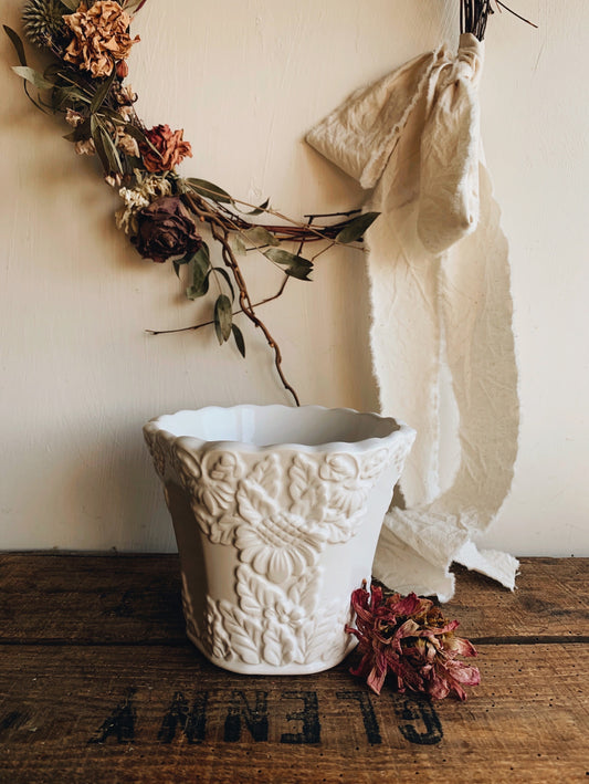 Vintage White Decorative Relief Planter