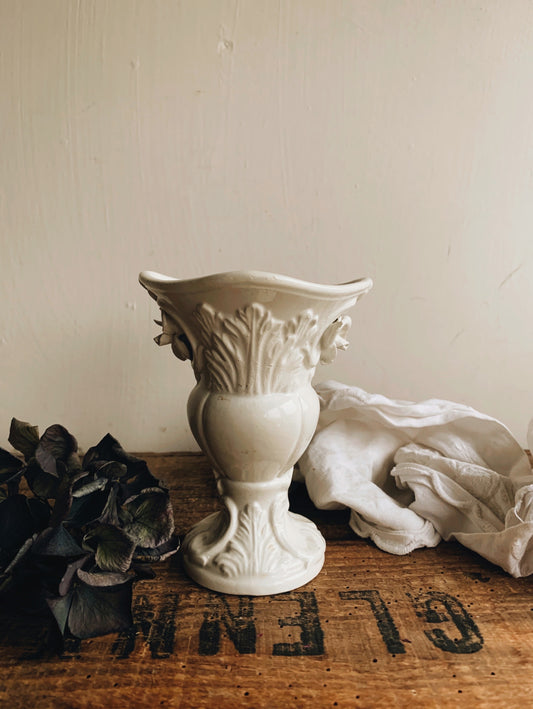 Vintage White Floral Relief Posy Vase