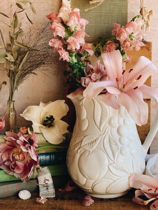 Large White Fruits Bloom Jug