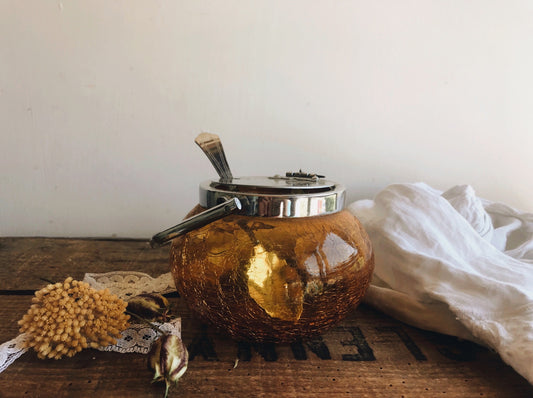 Yellow Crackle Glass Preserve Pot with Spoon