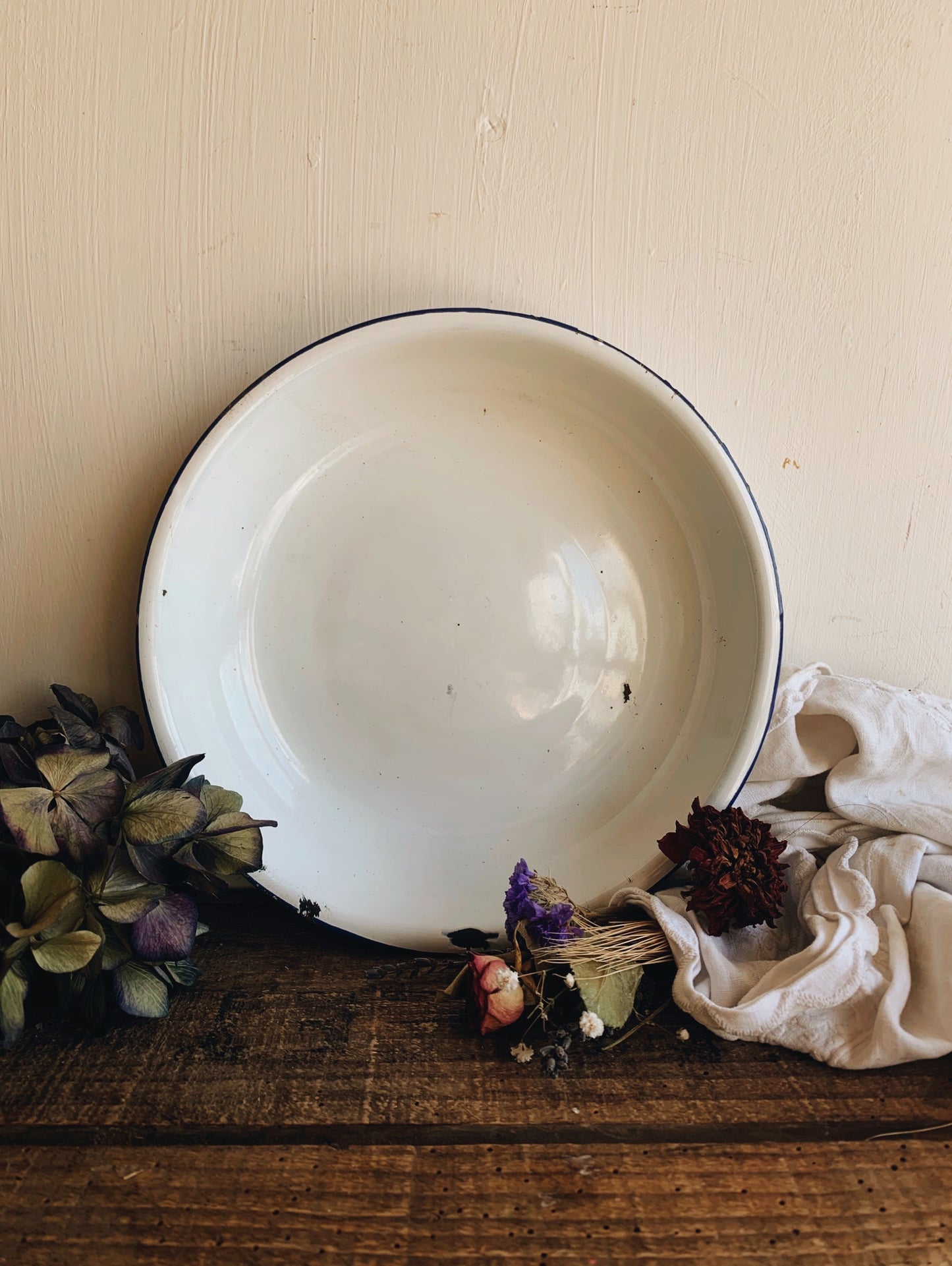 Vintage Rustic White Enamel Bowl