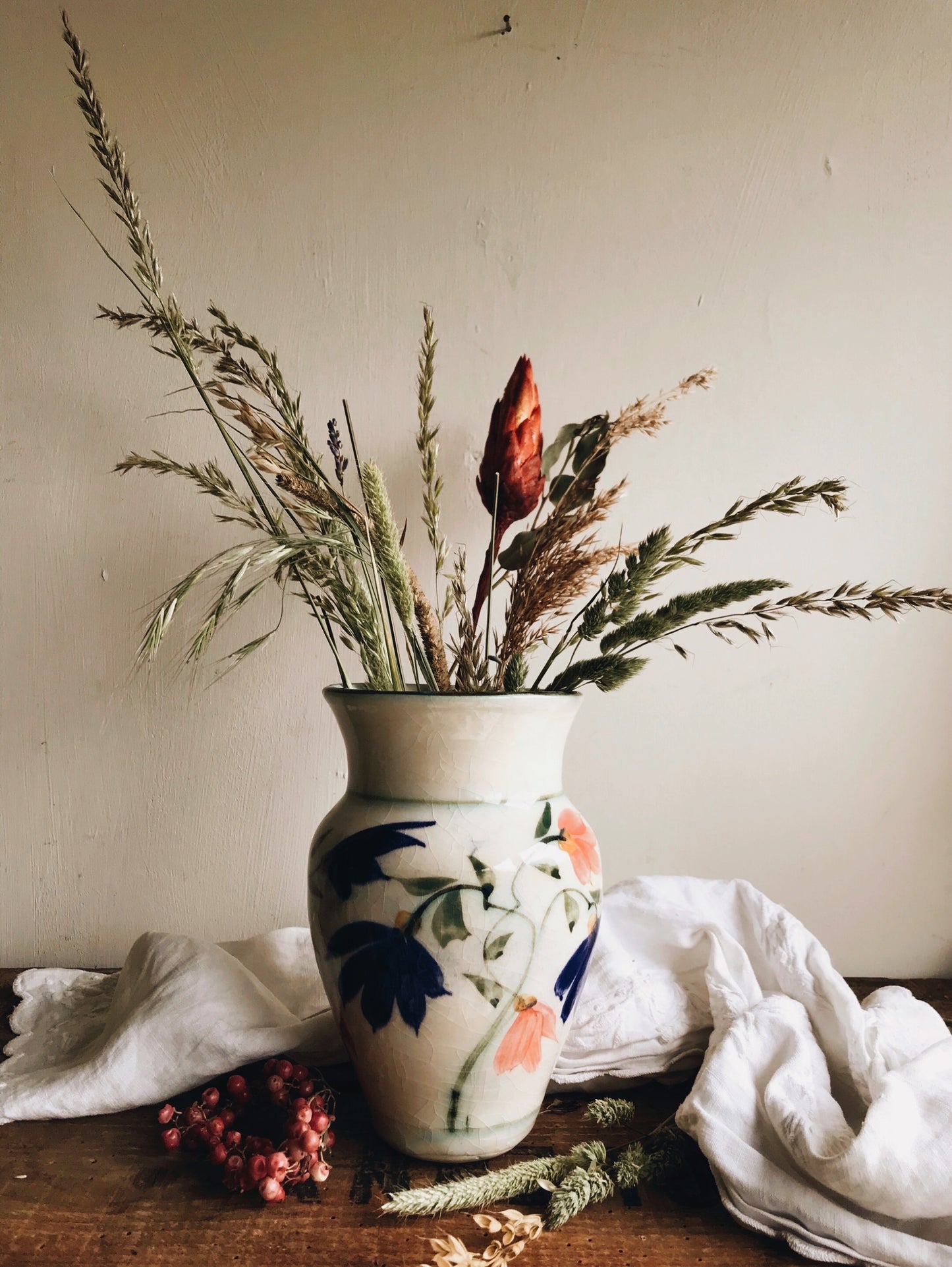 Vintage Devon Pottery Hand~painted Floral Vase