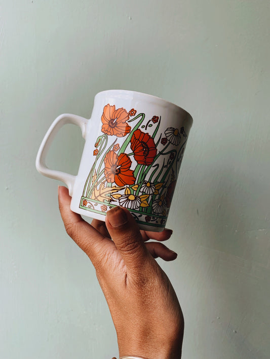 Retro Poppies & Daisies Mug