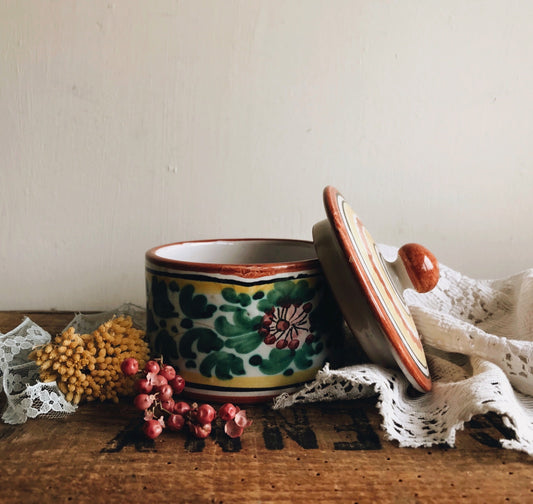 Vintage Ceramic Floral Pot with Lid