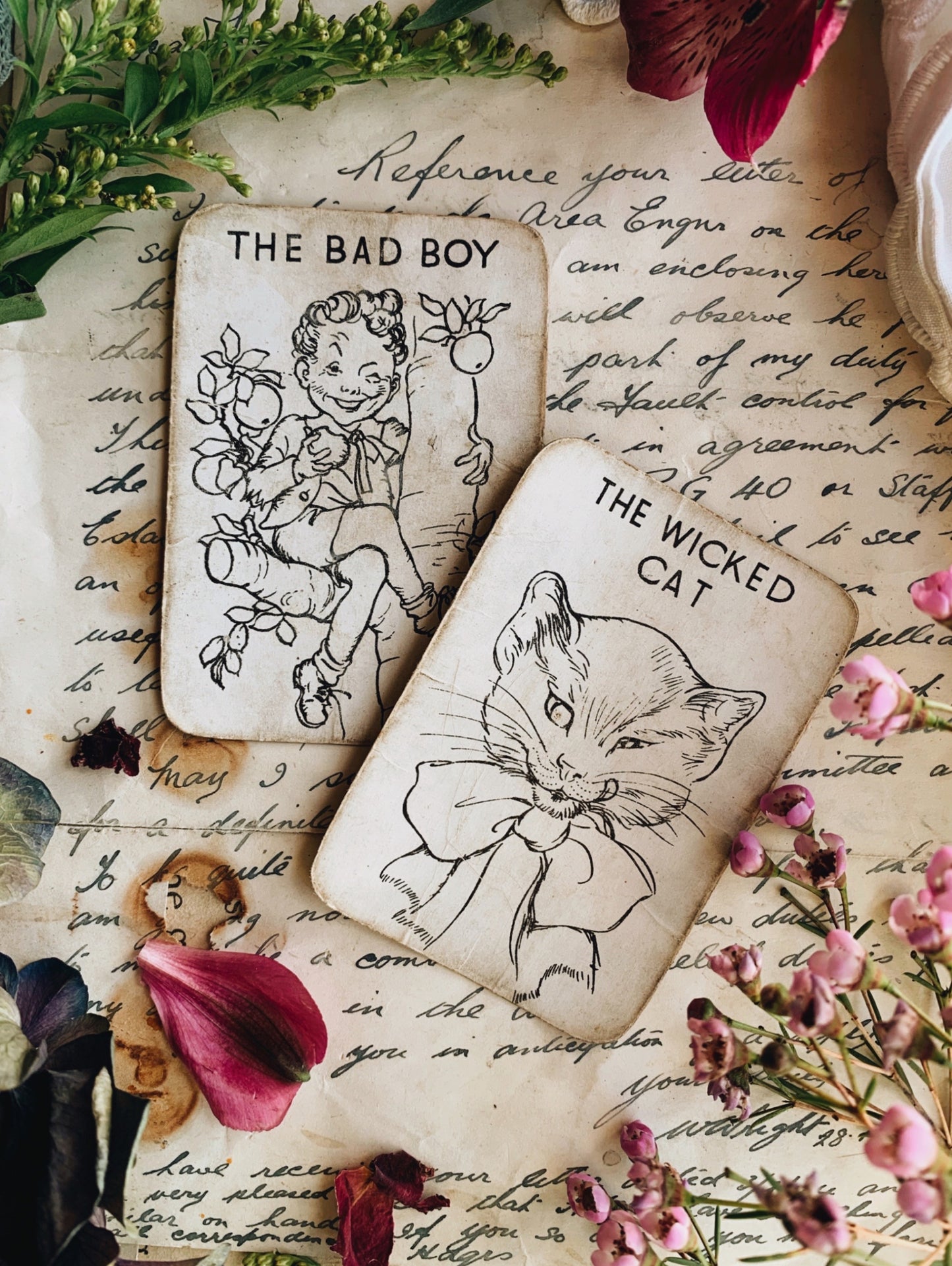 Vintage 1920’s Cards ~ The Bad Boy & The Wicked Cat