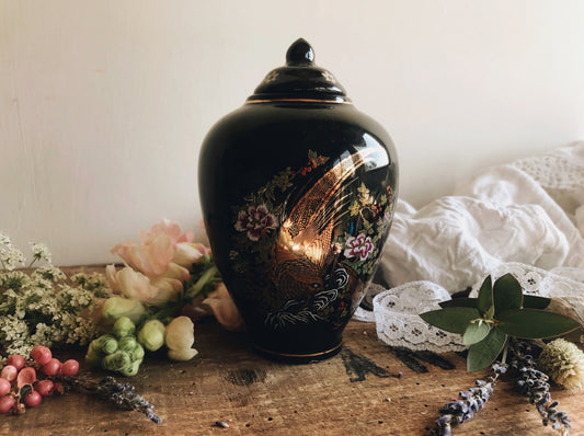 Vintage Paradise Pheasants Ginger Jar with top