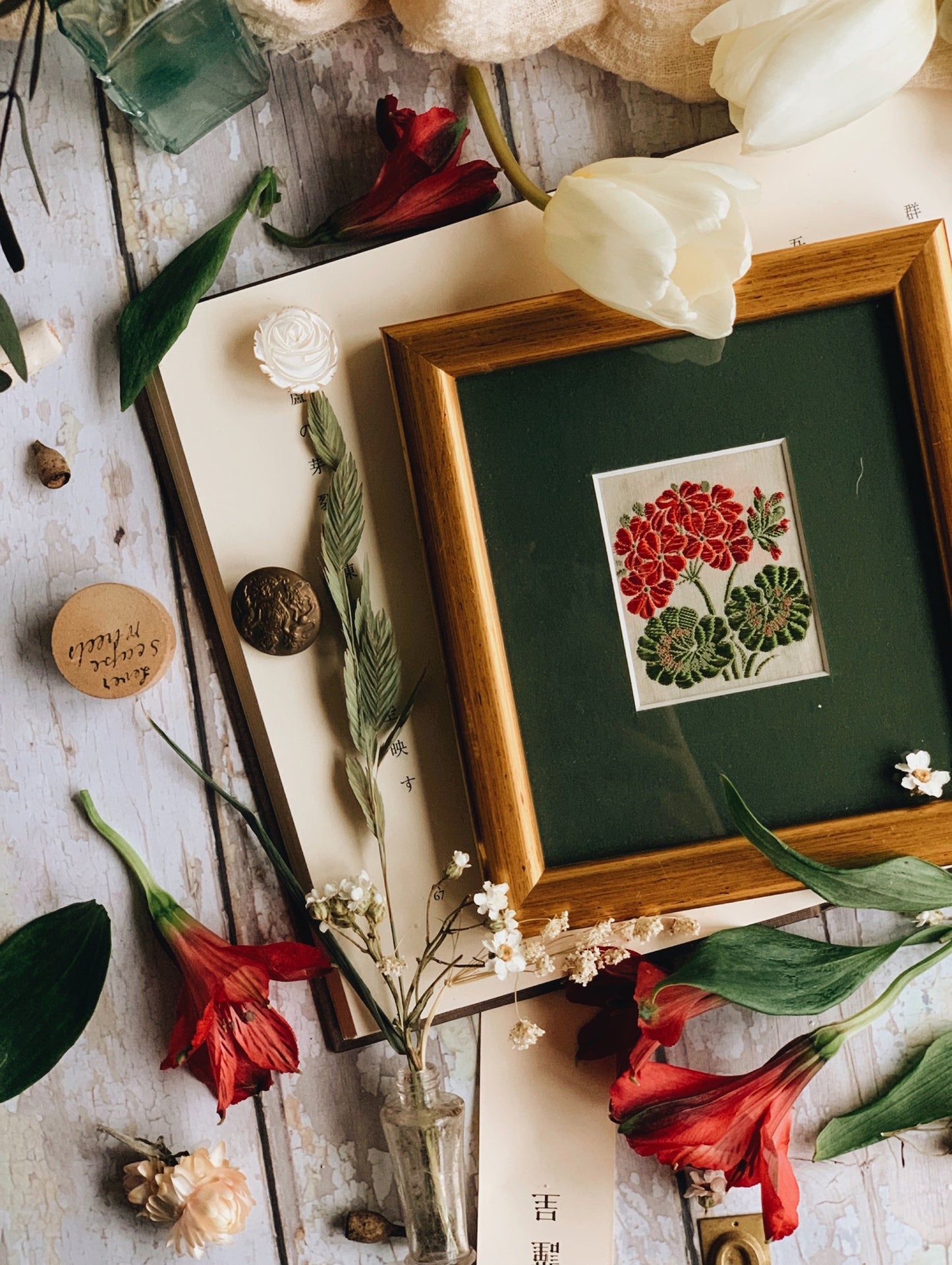 Antique Early 1900’s Silk Flower Artwork