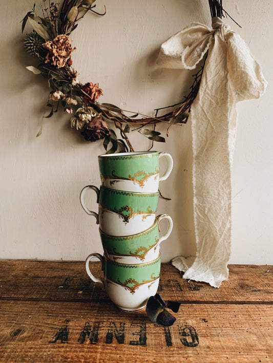 Antique Art Deco Green Gilt Cups (sold separately)