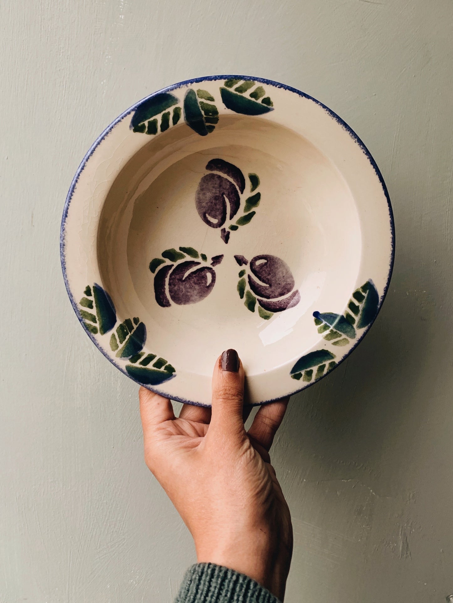 Rustic Poole Hand~painted Plum Bowl