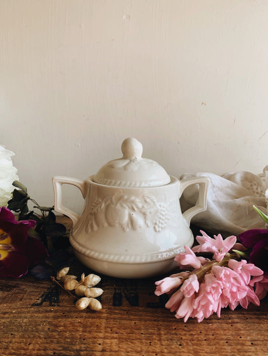 Vintage Fruits Relief Two Handle Ceramic Pot