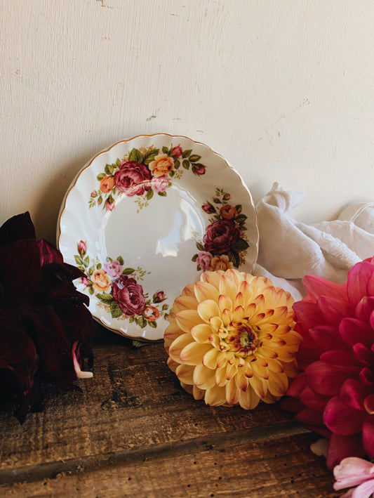 Vintage Ironstone Cottage Rose Trinket Dish