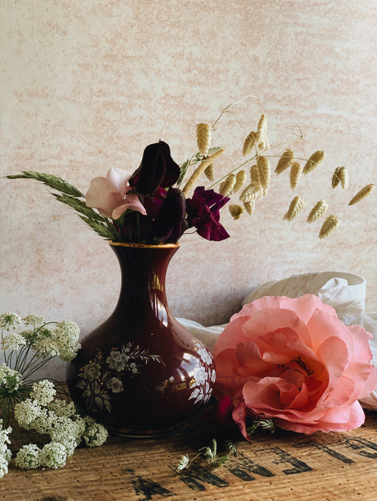 Vintage Burgundy Gilt Floral Vase