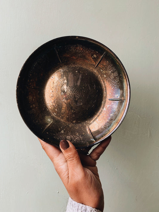 Antique Etched Thistle Silver Dish