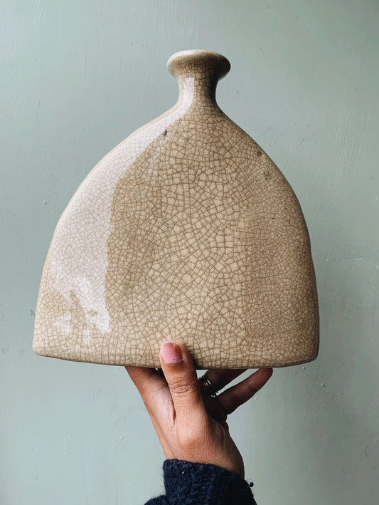 Vintage Rustic Hand~thrown Raku Vase with Crazing